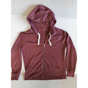 Athleta Women's Small Maroon Red Cotton Zip-Up‎ Drawstring Pocket Hoodie Jacket